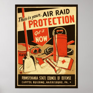 Vintage Air Raid Poster from 1943 (reproduction)