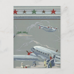 Vintage Air Travel in Grey Postcard