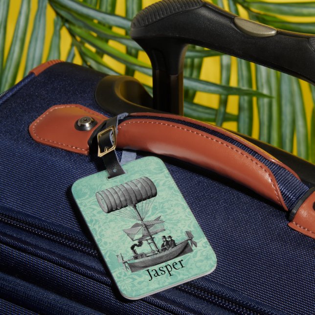 Vintage Airboat Personalised Luggage Tag (Front Insitu 1)