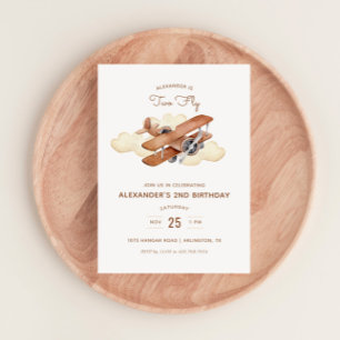 Vintage Aircraft Biplane Two Fly Birthday Invitation