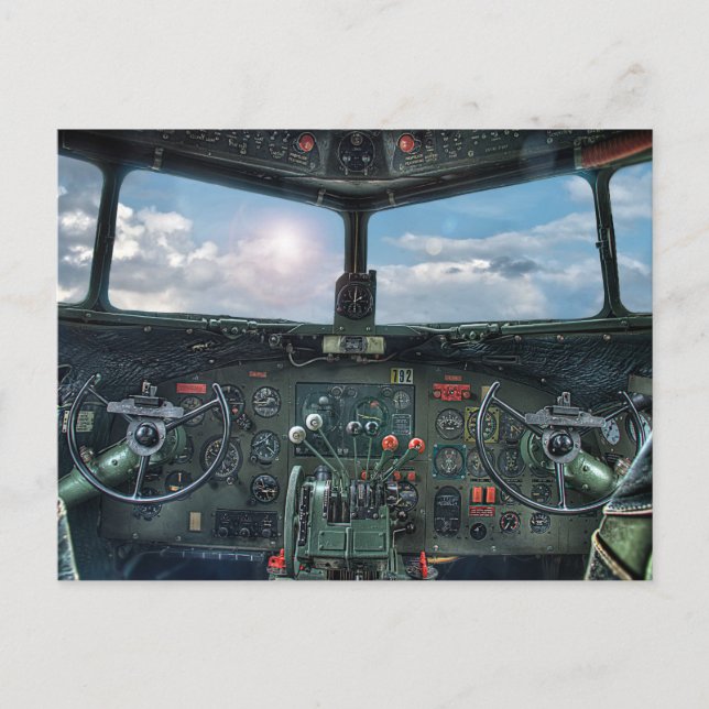 Vintage Aircraft cockpit Postcard (Front)