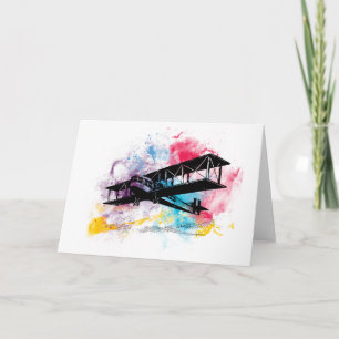 Vintage Aircraft with colorful clouds Card
