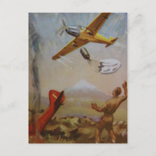 Vintage Aircraft with Parachute Postcard