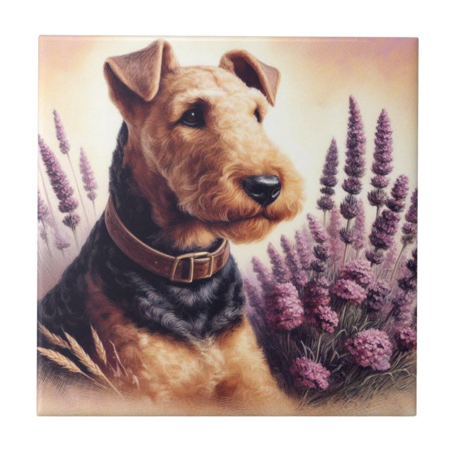 Vintage Airedale Terrier Painting Ceramic Tile (Front)