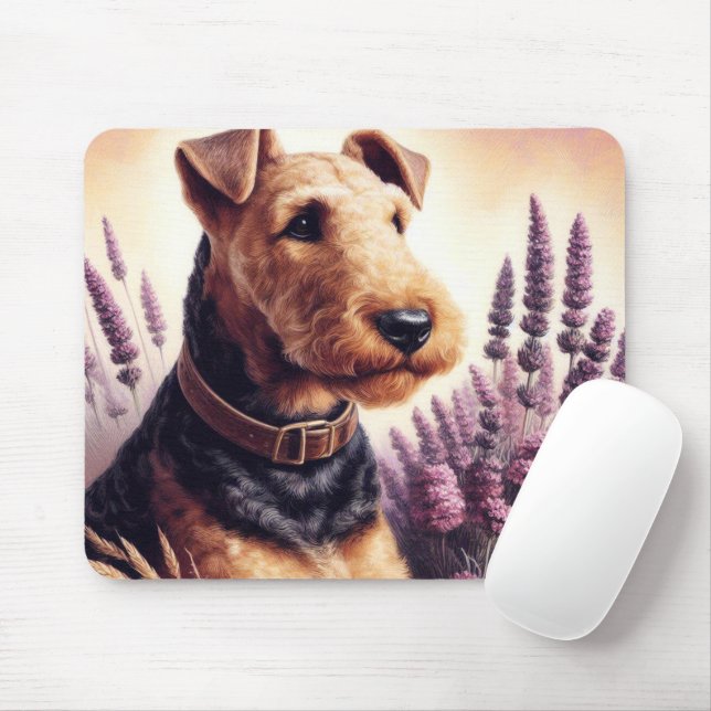 Vintage Airedale Terrier Painting Mouse Pad (With Mouse)