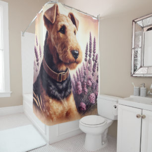 Vintage Airedale Terrier Painting Shower Curtain