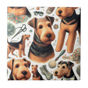 Vintage Airedale Terrier Seamless Ceramic Tile