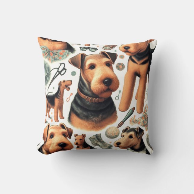 Vintage Airedale Terrier Seamless Cushion (Front)