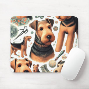 Vintage Airedale Terrier Seamless Mouse Pad