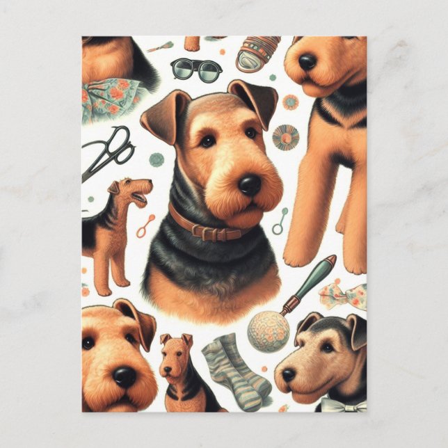 Vintage Airedale Terrier Seamless Postcard (Front)