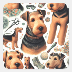 Vintage Airedale Terrier Seamless Square Sticker