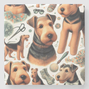 Vintage Airedale Terrier Seamless Stone Coaster
