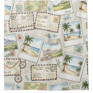 Vintage Airmail Adventure (1) Shower Curtain
