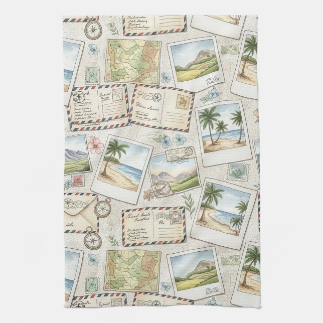 Vintage Airmail Adventure (1) Tea Towel (Vertical)