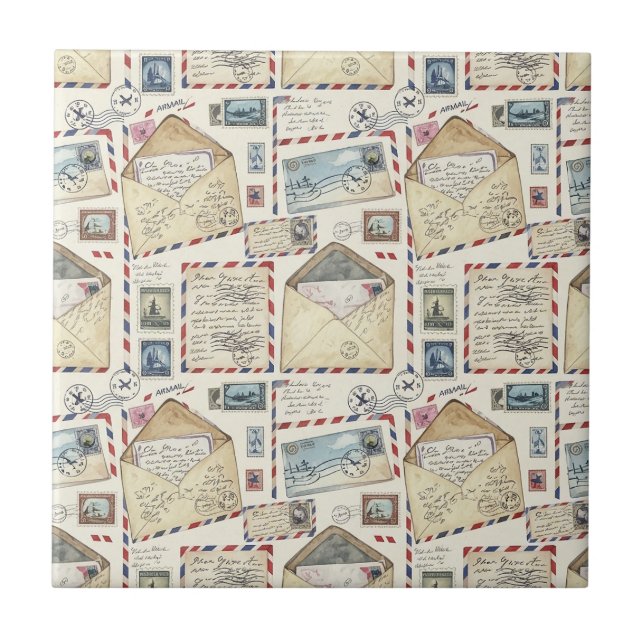 Vintage Airmail Adventure (2) Ceramic Tile (Front)
