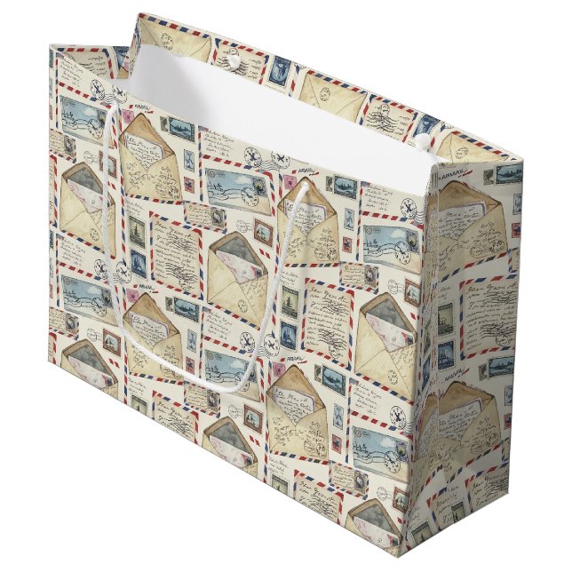 Vintage Airmail Adventure (2) Large Gift Bag (Front Angled)