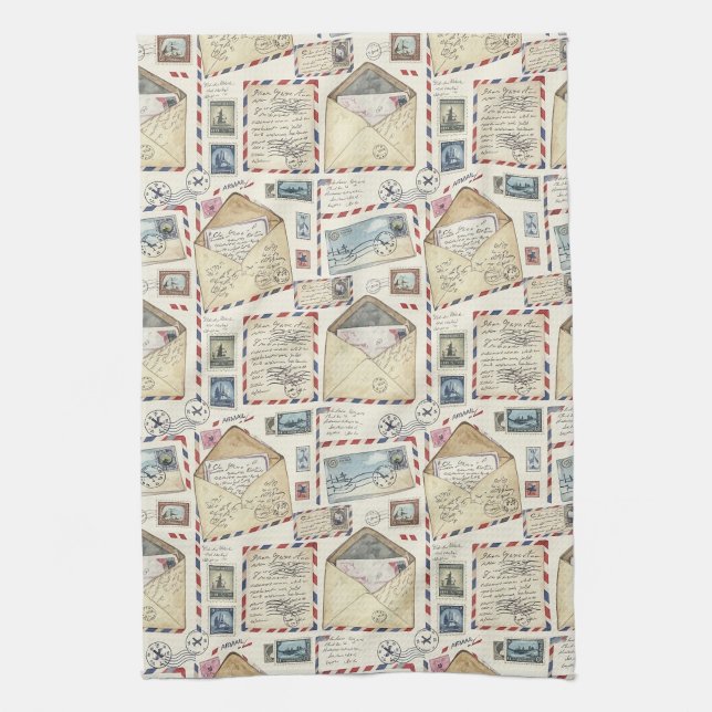 Vintage Airmail Adventure (2) Tea Towel (Vertical)