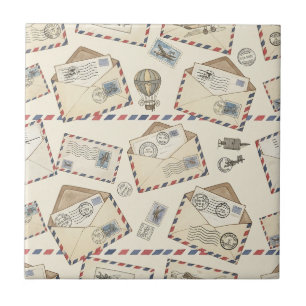 Vintage Airmail Adventure (3) Ceramic Tile