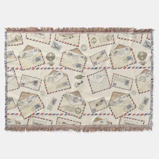 Vintage Airmail Adventure (3) Throw Blanket (Front)
