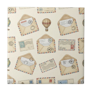 Vintage Airmail Adventure (4) Ceramic Tile