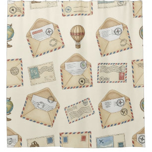 Vintage Airmail Adventure (4) Shower Curtain