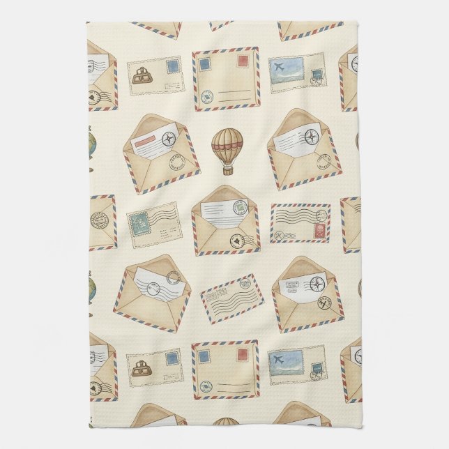 Vintage Airmail Adventure (4) Tea Towel (Vertical)