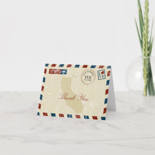 Vintage Airmail California Wedding Thank You  Card
