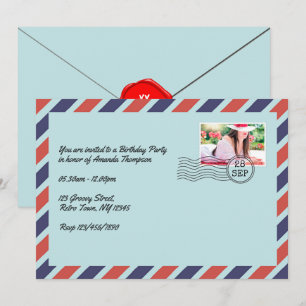 Vintage Airmail Envelope Birthday Party Invitation