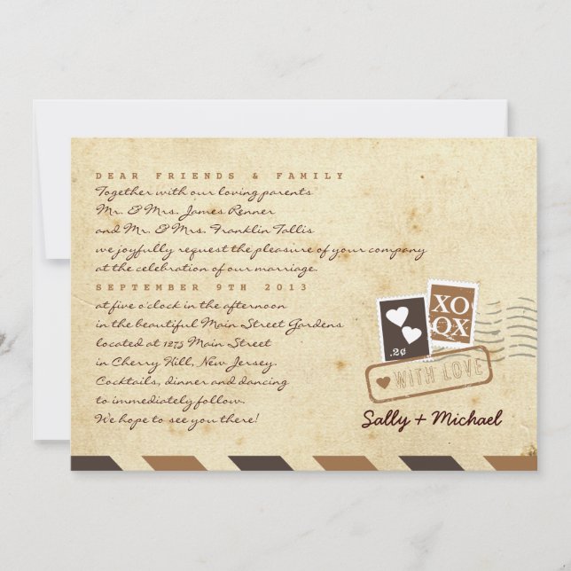 Vintage Airmail Love Letter Personalised Note Invitation (Front)