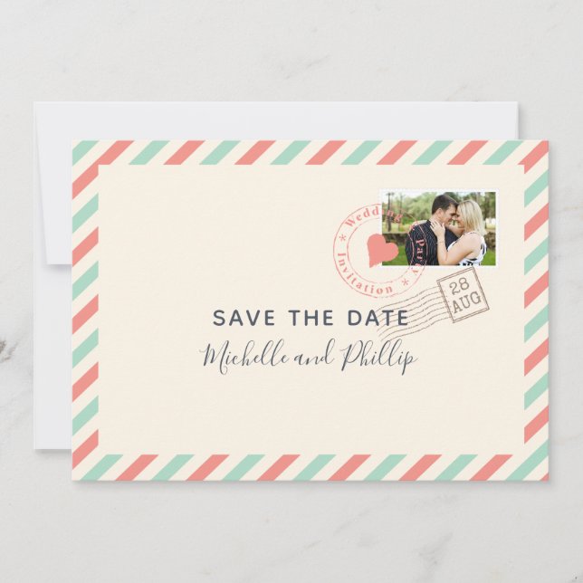 Vintage Airmail Wedding Save the Date photo (Front)