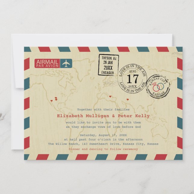 Vintage Airmail World Traveller Wedding Invitation (Front)