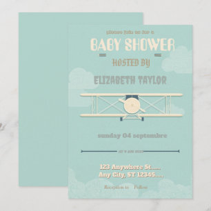 Vintage Airplane baby shower Invitation