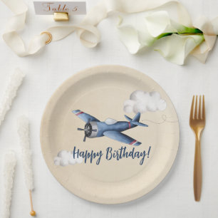Vintage Airplane Birthday Party Paper Plate