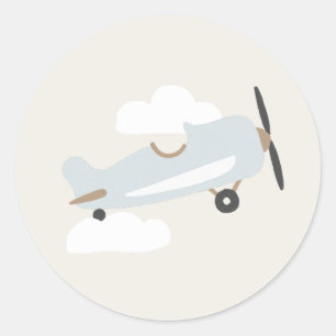 Vintage Airplane Boys Birthday Blue Plane Classic  Round Sticker