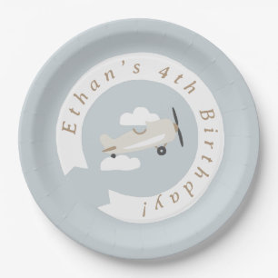 Vintage Airplane Boys Birthday Personalised Paper Plate