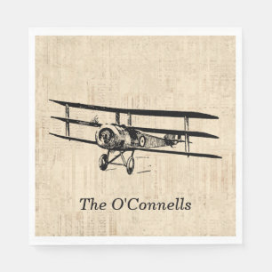 Vintage Airplane Old Antique Plane Custom Name Napkin