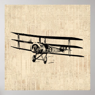 Vintage Airplane Old Antique Plane Illustration Poster