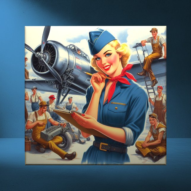 Vintage Airplane Pin-up Ceramic Tile (Creator Uploaded)