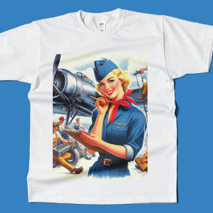 Vintage Airplane Pin-up T-Shirt