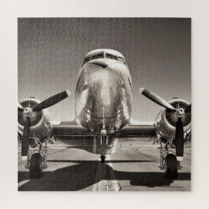Vintage Airplane Runway Scene Jigsaw Puzzle