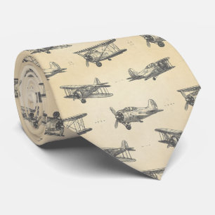 Vintage Airplane Sketch Pattern Tie
