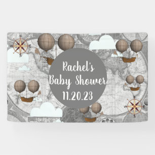 Vintage Airship Dirigible World Map & Clouds Banner