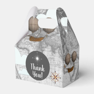 Vintage Airship Dirigible World Map & Clouds Favour Box