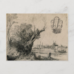 Vintage Airship Flying Machine Art Drawing Postcard