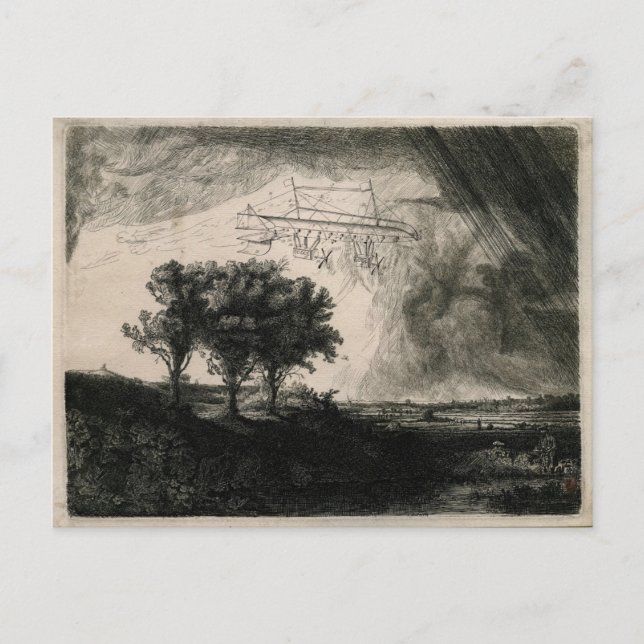 Vintage Airship Flying Machine Art Drawing Postcard (Front)