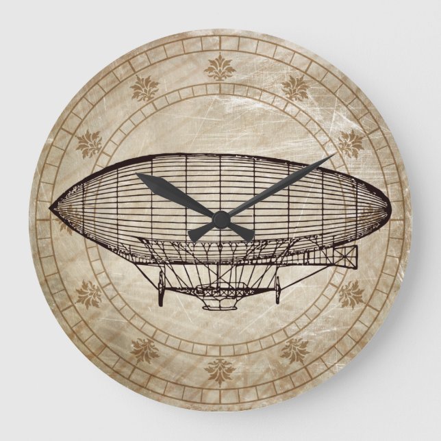 Vintage Airship Large Clock (Front)
