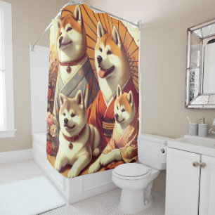 Vintage Akita Dog Painting Shower Curtain
