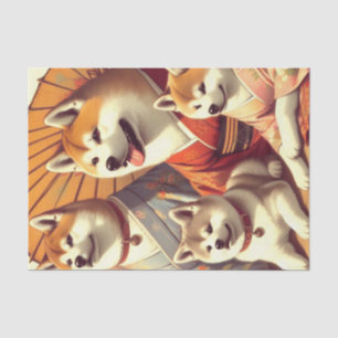 Vintage Akita Dog Painting Tissue Paper