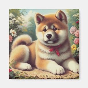 Vintage Akita Oil Painting Magnet
