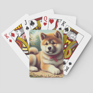 Vintage Akita Oil Painting Playing Cards
